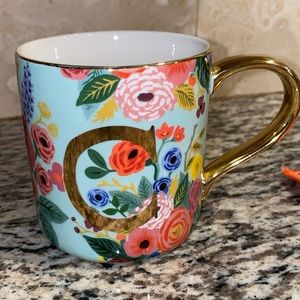 Anthropologie Initial “C” Mug Rifle Paper Co Floral Gold Trim 16 oz